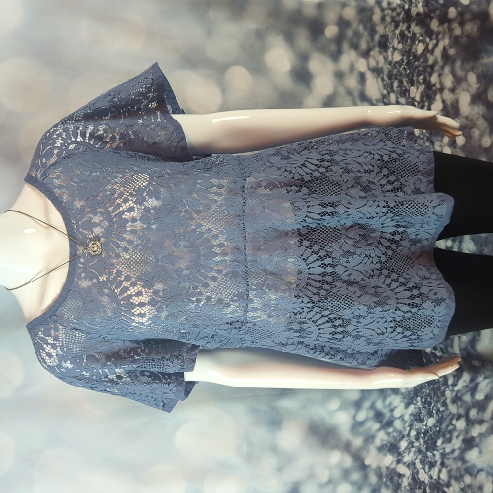 Worthington sz 0X Blue Lace Peplum Short Sleeve Top / Blouse